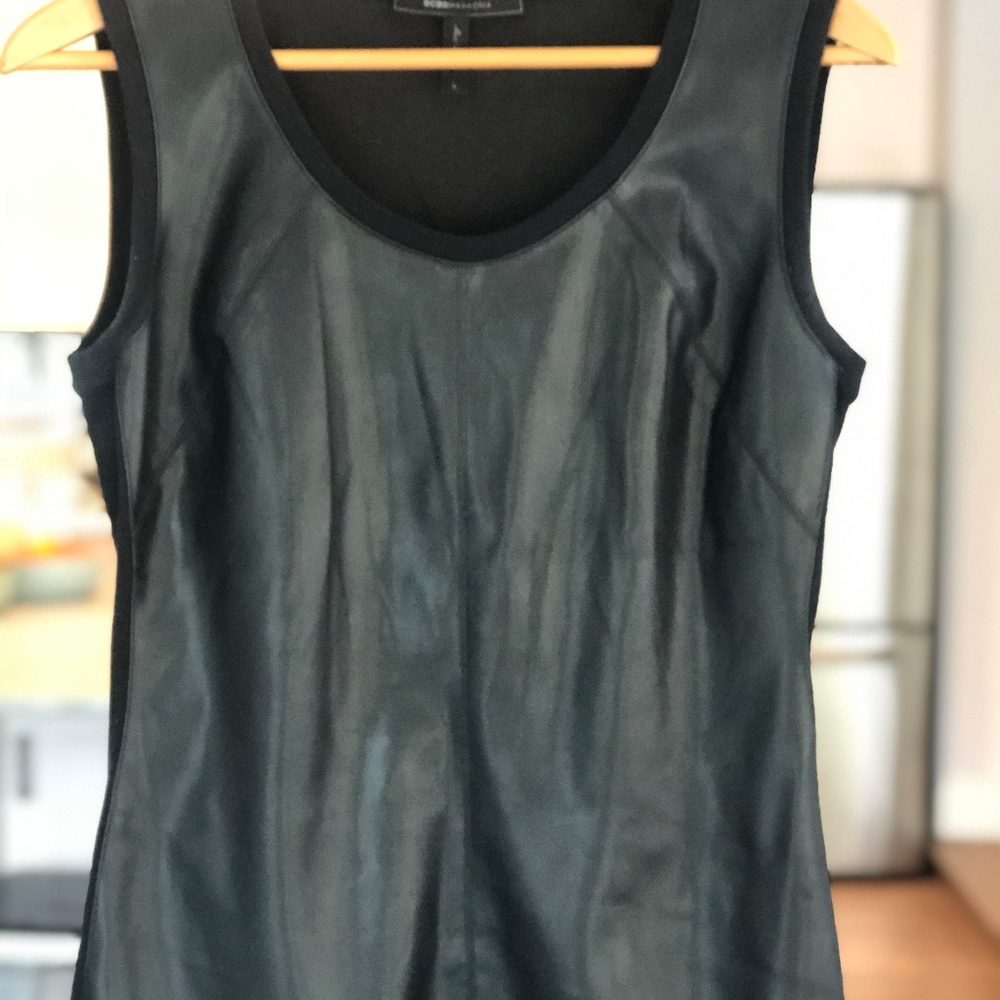 :: BCBG Black Faux Leather Top ::